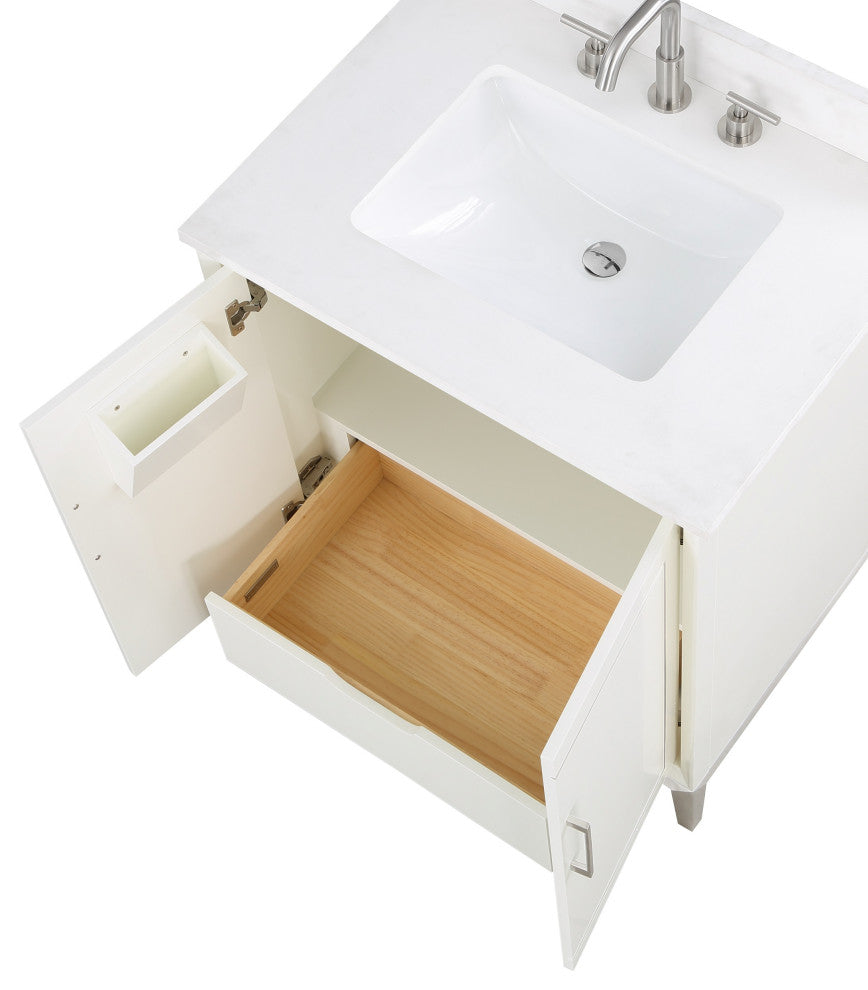 Gracie 30" Single Vanity, Satin White/Brushed Nickel