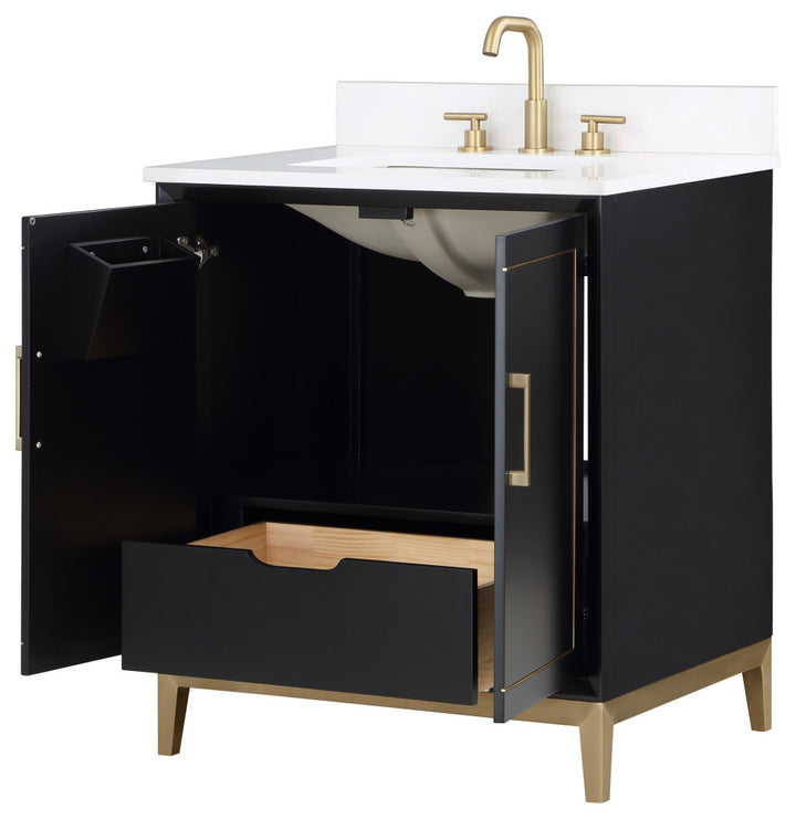 Gracie 30" Single Vanity, Midnight Black/Satin Brass