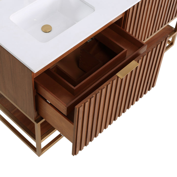 Terra 60" Double Vanity, Walnut/Satin Brass