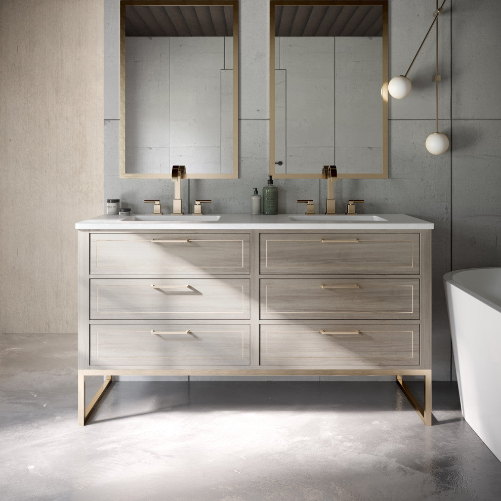 Markham 60" Double Vanity, Cashmere Grey/Satin Brass