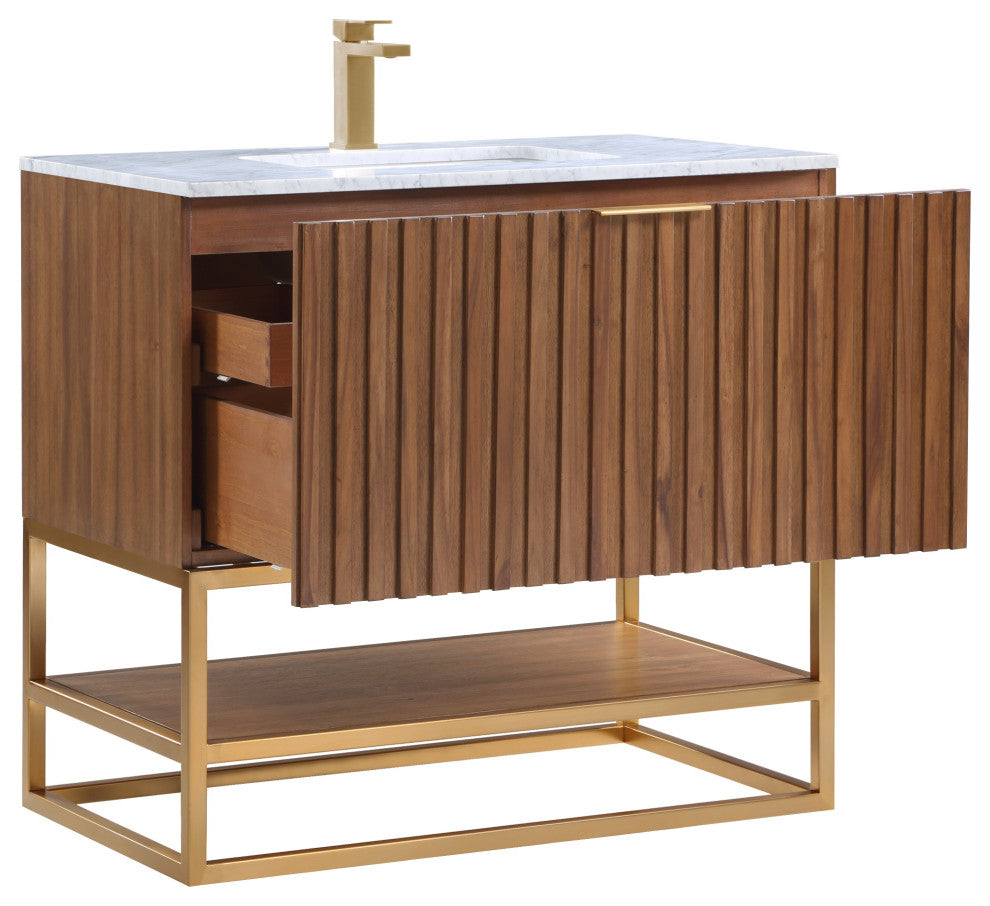 Terra 36" Single Vanity, Walnut/Satin Brass