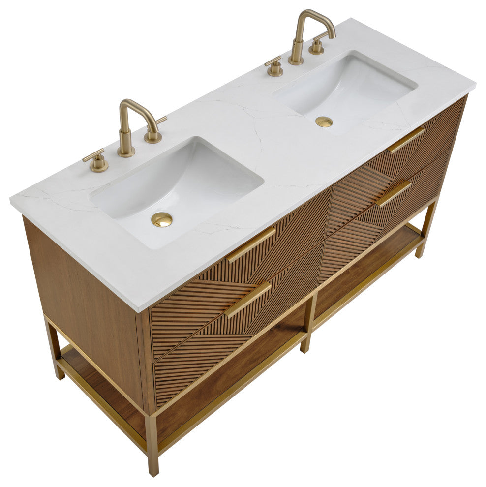 Diamond 60" Double Vanity, Walnut/Satin Brass