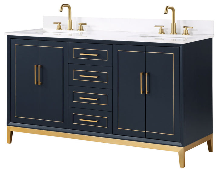 Gracie 60" Double Vanity, Pacific Blue/Satin Brass