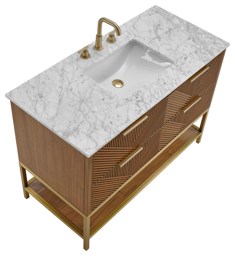 Diamond 48" Single Vanity, Walnut/Satin Brass