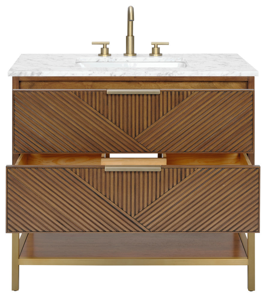 Diamond 36" Single Vanity Vanity, Walnut/Satin Brass