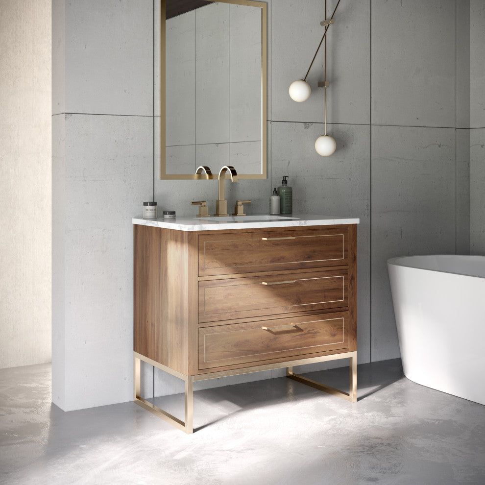 Markham 36" Single Vanity, Walnut/Satin Brass