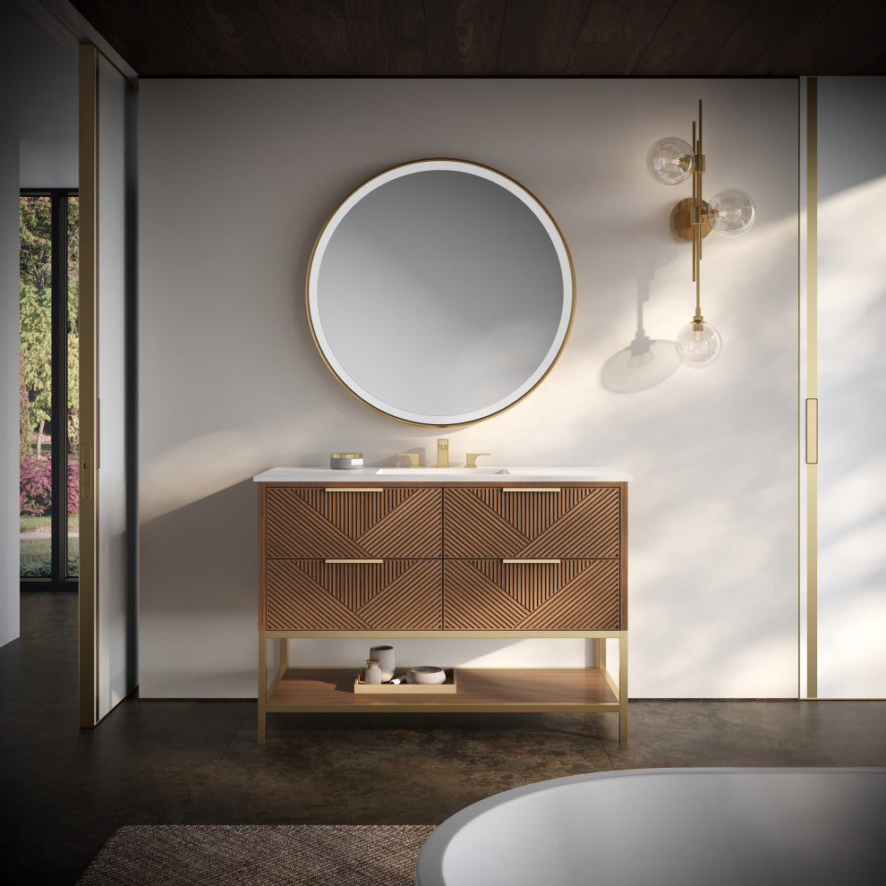 Diamond 48" Single Vanity, Walnut/Satin Brass