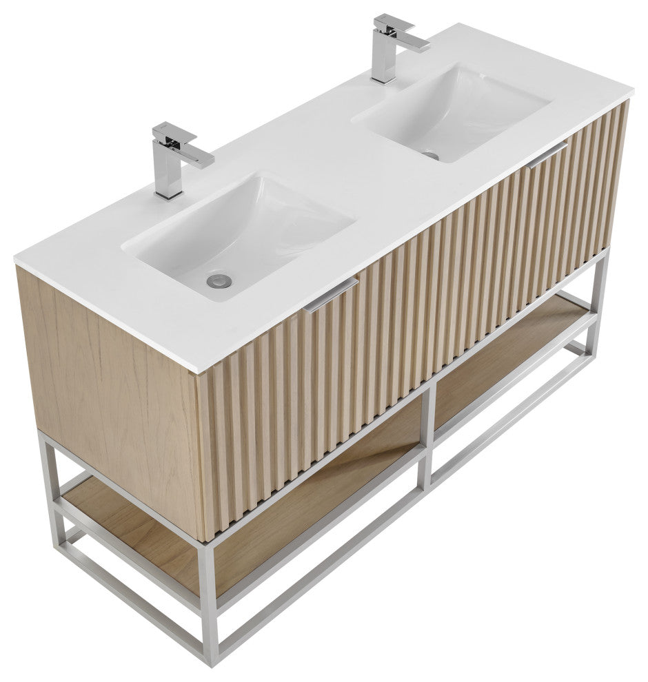 Terra 60" Double Vanity, Cashmere Grey/Brushed Nickel