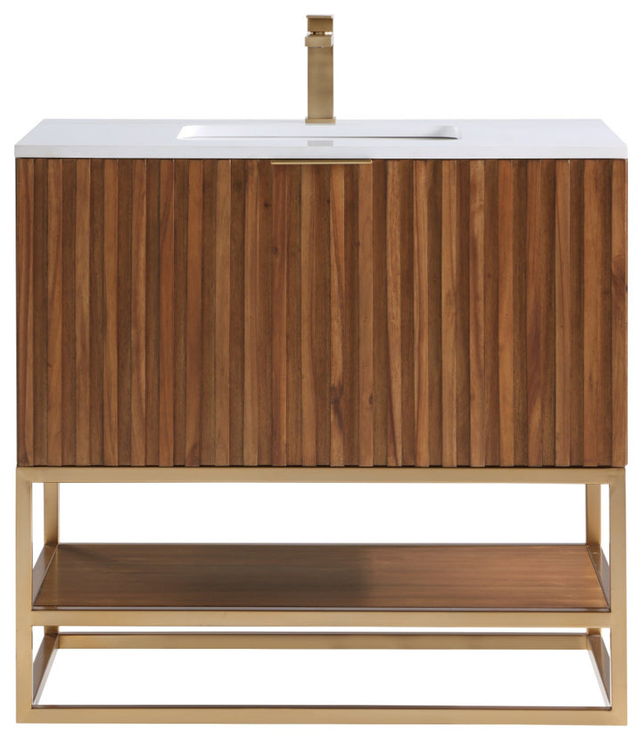 Terra 36" Single Vanity, Walnut/Satin Brass