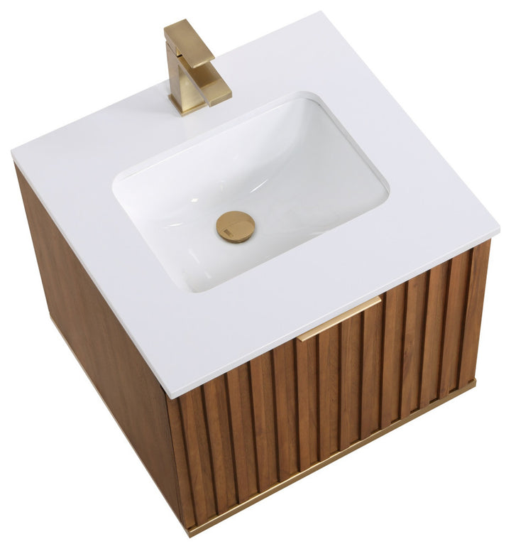 Terra 24" Single Floating Vanity, Walnut/Satin Brass