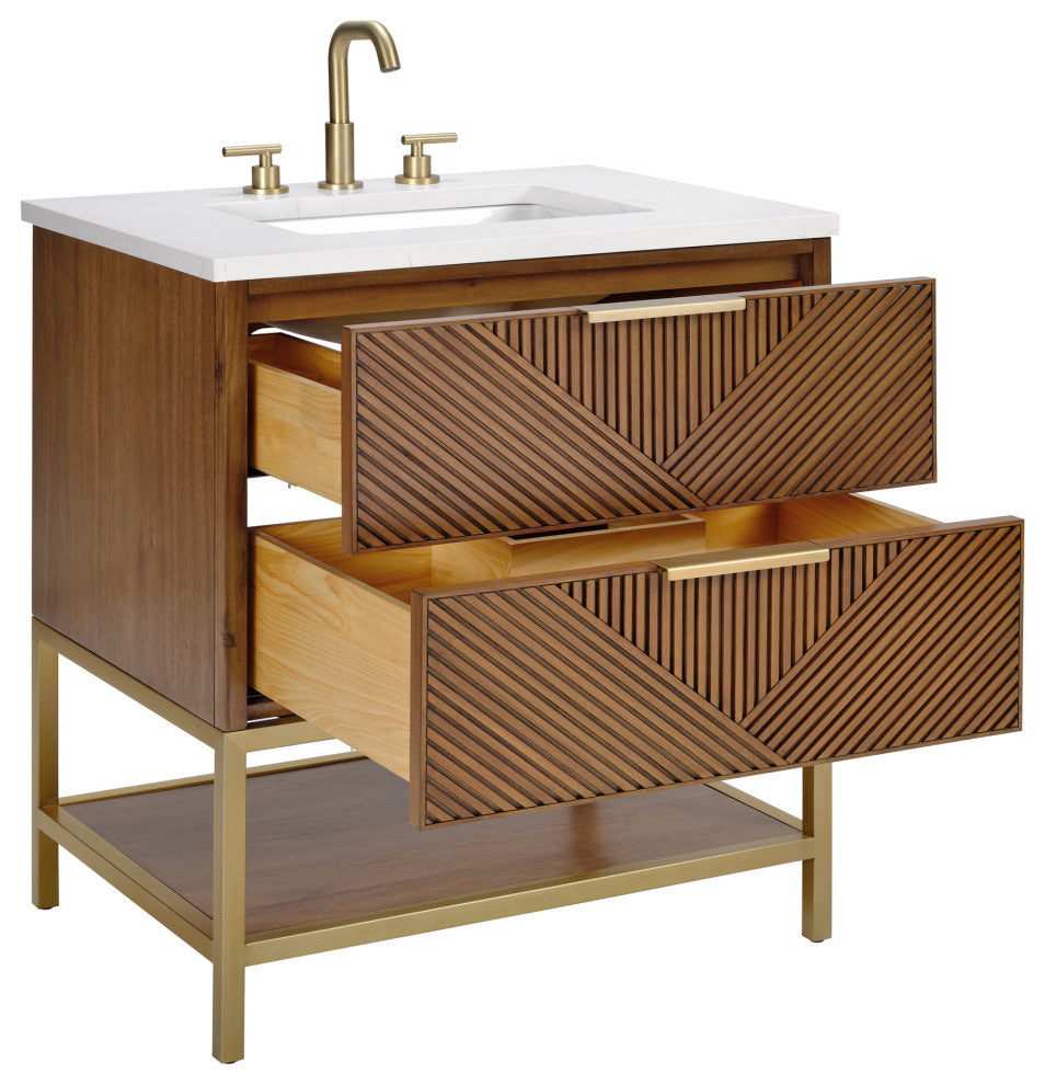 Diamond 30" Single Vanity, Walnut/Satin Brass