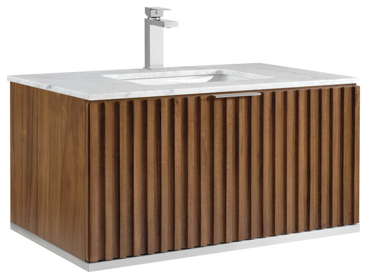 Terra 36" Single Floating Vanity, Walnut/Brushed Nickel