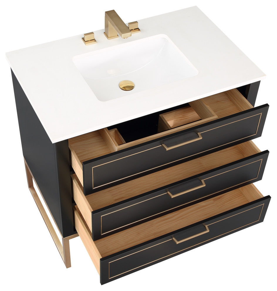 Markham 36" Single Vanity, Midnight Black/Satin Brass