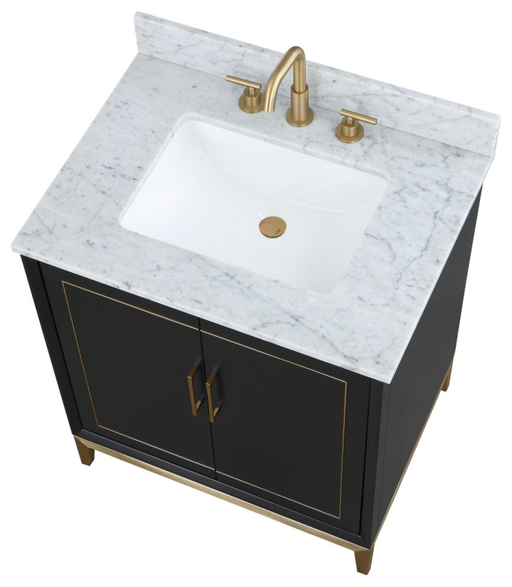 Gracie 30" Single Vanity, Midnight Black/Satin Brass