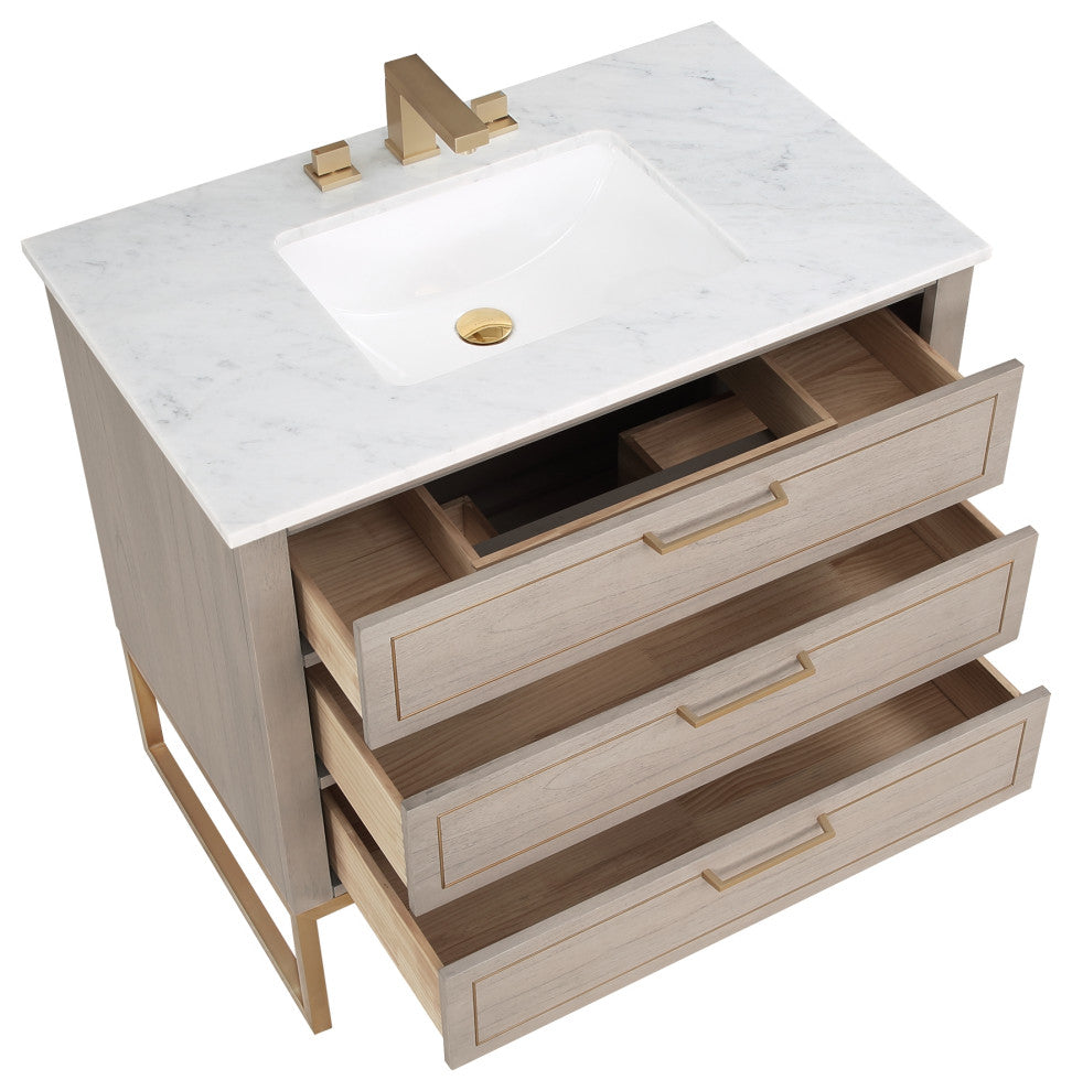 Markham 36" Single Vanity, Cashmere Grey/Satin Brass