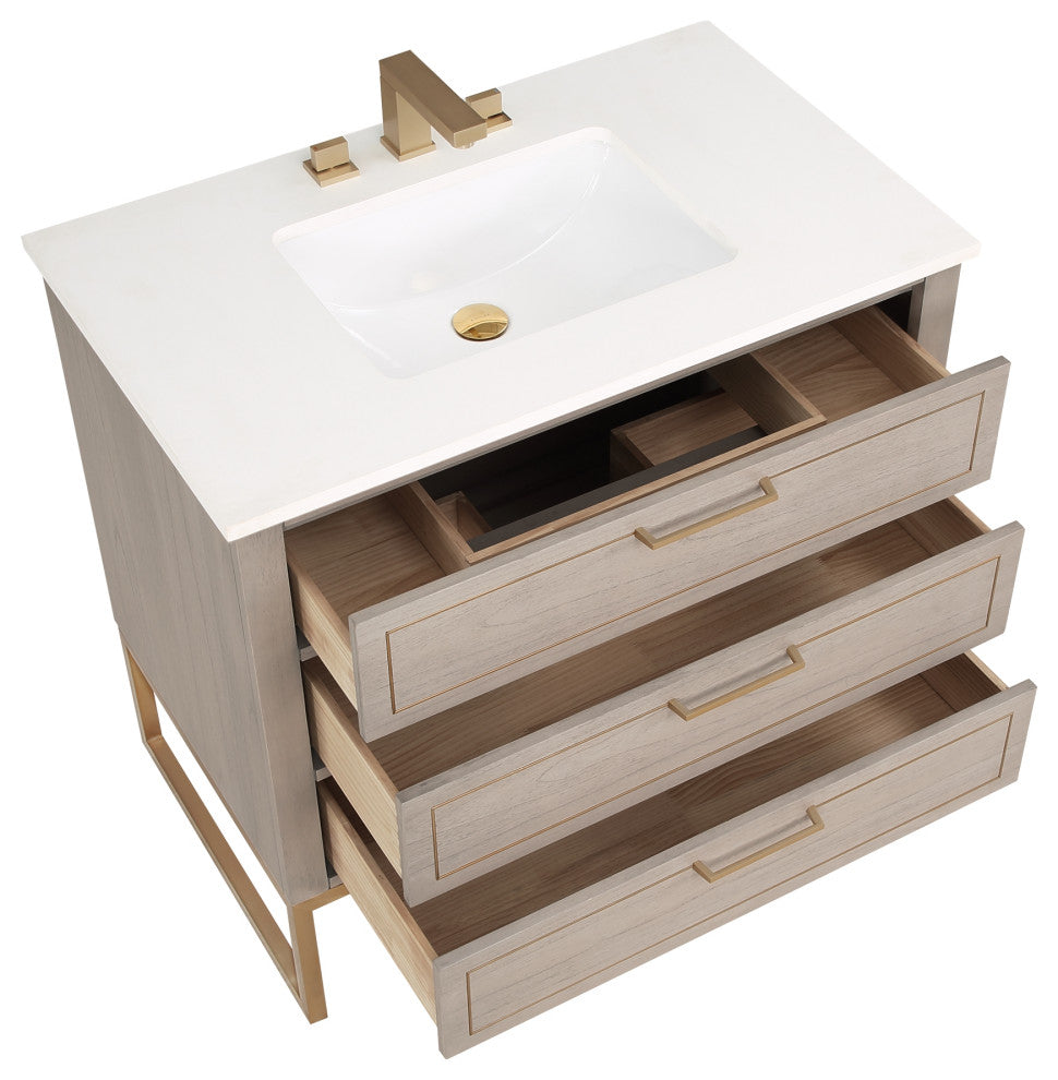 Markham 36" Single Vanity, Cashmere Grey/Satin Brass