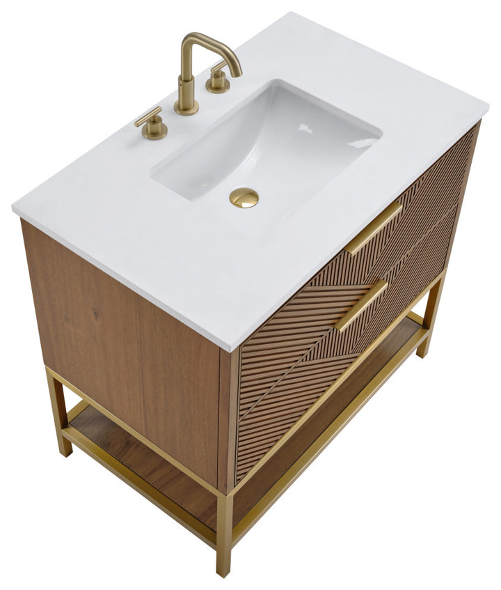 Diamond 36" Single Vanity Vanity, Walnut/Satin Brass