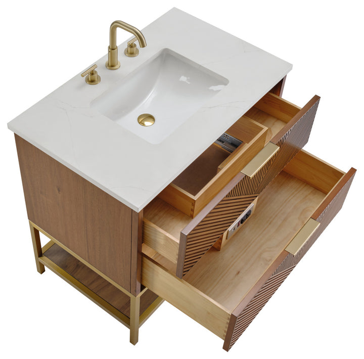 Diamond 36" Single Vanity Vanity, Walnut/Satin Brass