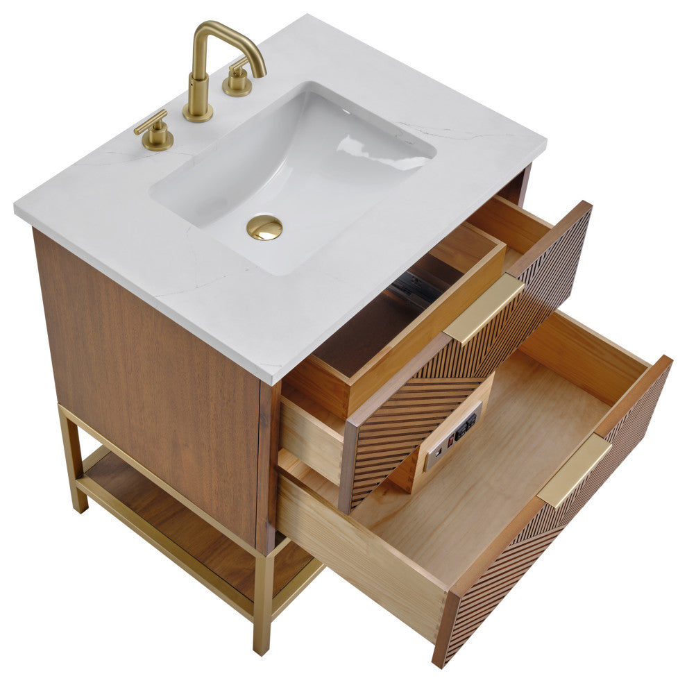 Diamond 30" Single Vanity, Walnut/Satin Brass