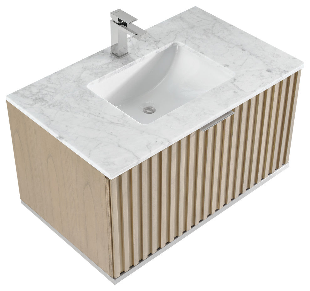 Terra 36" Single Floating Vanity, Cashmere Grey/Brushed Nickel