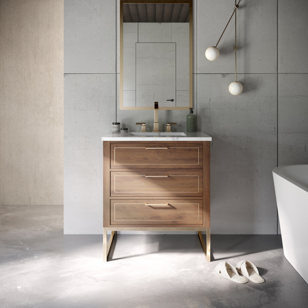 Markham 30" Single Vanity, Walnut/Satin Brass