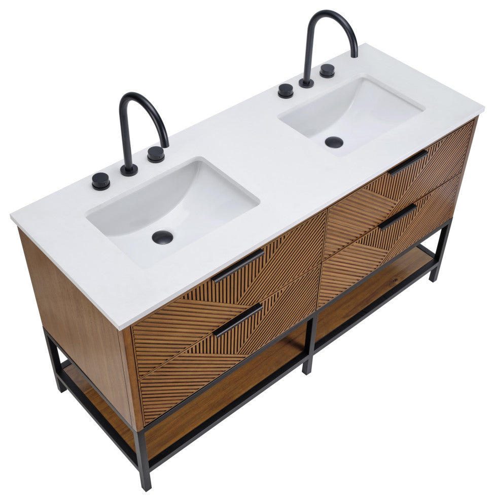 Diamond 60" Double Vanity, Walnut/Matte Black