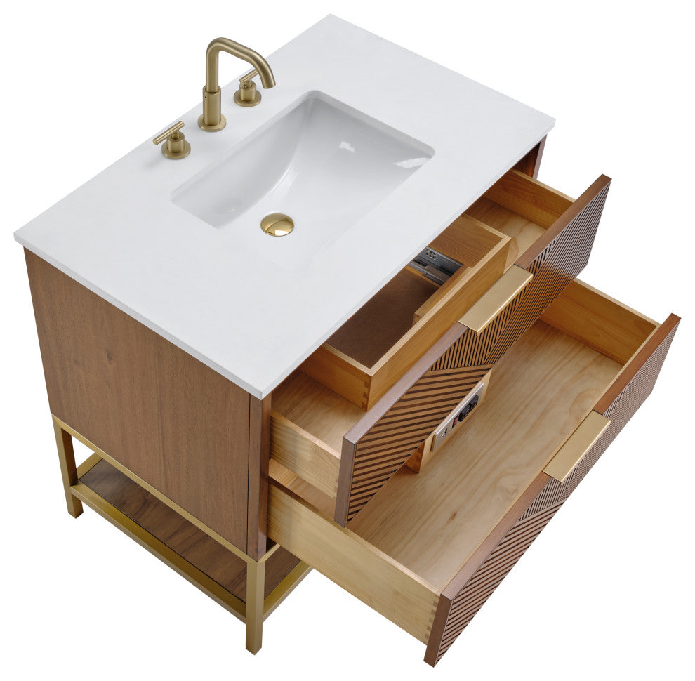 Diamond 36" Single Vanity Vanity, Walnut/Satin Brass