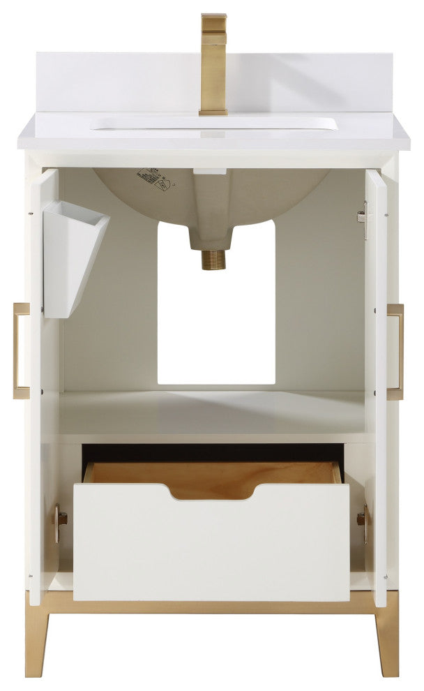 Gracie 24" Single Vanity, Satin White/Satin Brass