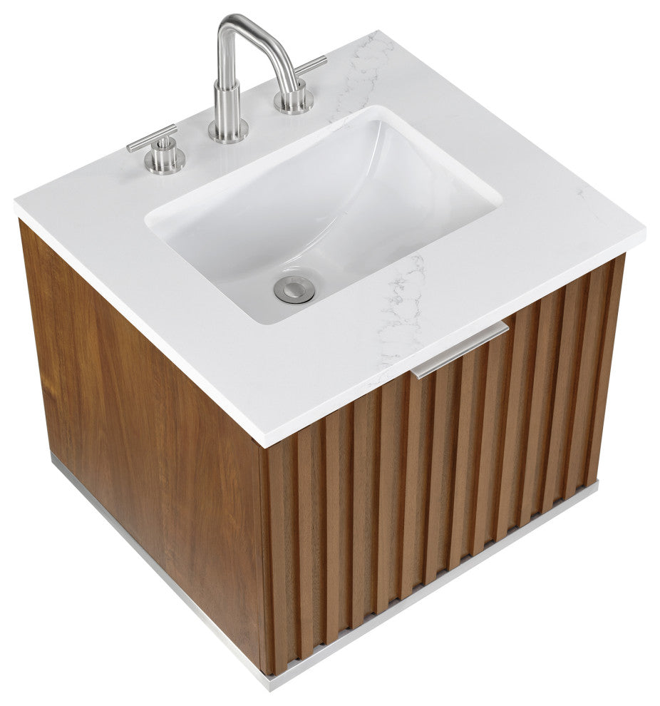 Terra 24" Single Floating Vanity, Walnut/Brushed Nickel