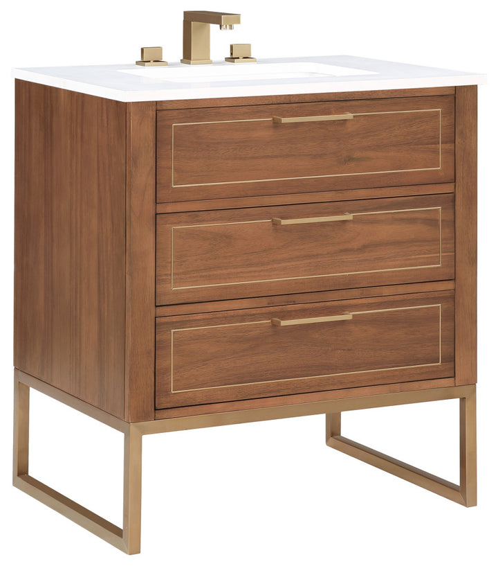 Markham 30" Single Vanity, Walnut/Satin Brass