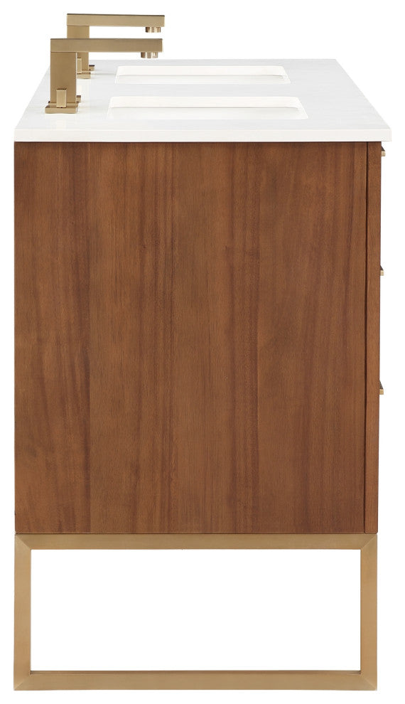 Markham 60" Double Vanity, Walnut/Satin Brass