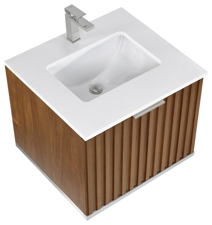 Terra 24" Single Floating Vanity, Walnut/Brushed Nickel