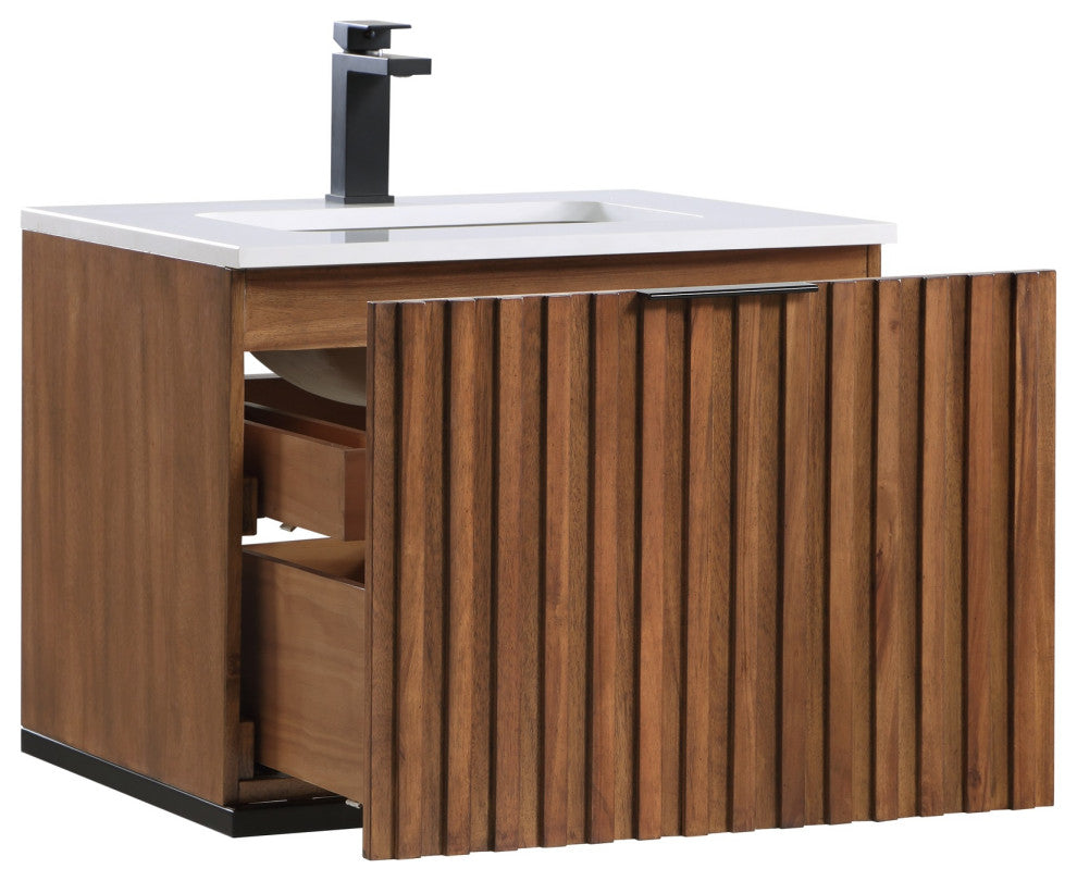 Terra 24" Single Floating Vanity, Walnut/Matte Black