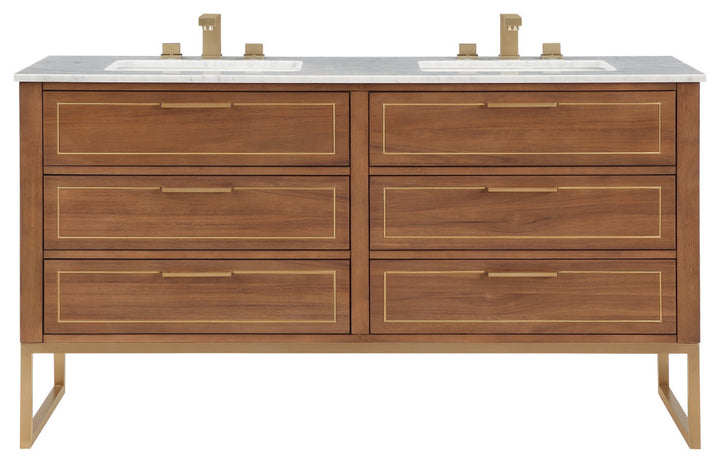 Markham 60" Double Vanity, Walnut/Satin Brass