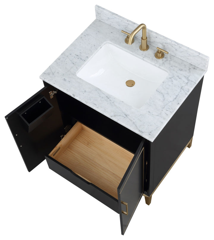 Gracie 30" Single Vanity, Midnight Black/Satin Brass