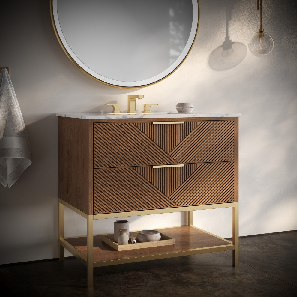 Diamond 36" Single Vanity Vanity, Walnut/Satin Brass