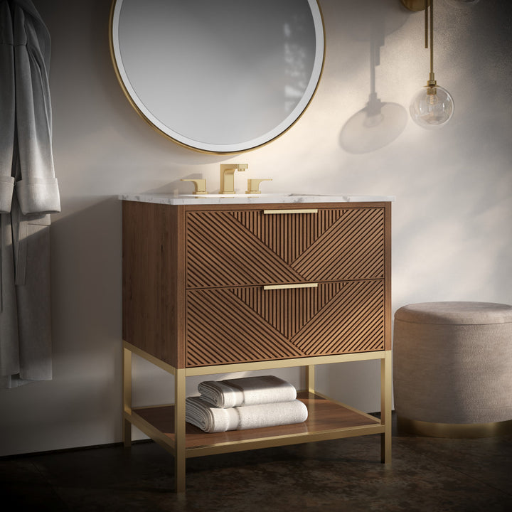 Diamond 30" Single Vanity, Walnut/Satin Brass