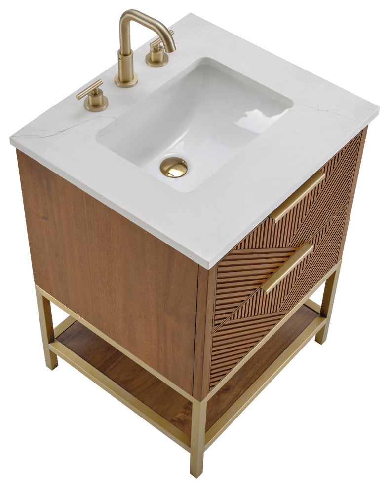 Diamond 24" Single Vanity, Walnut/Satin Brass