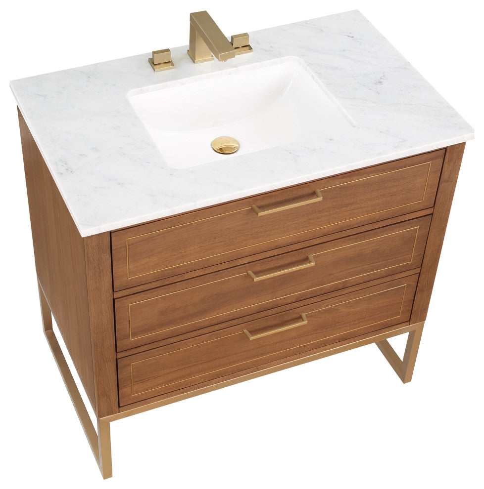 Markham 36" Single Vanity, Walnut/Satin Brass