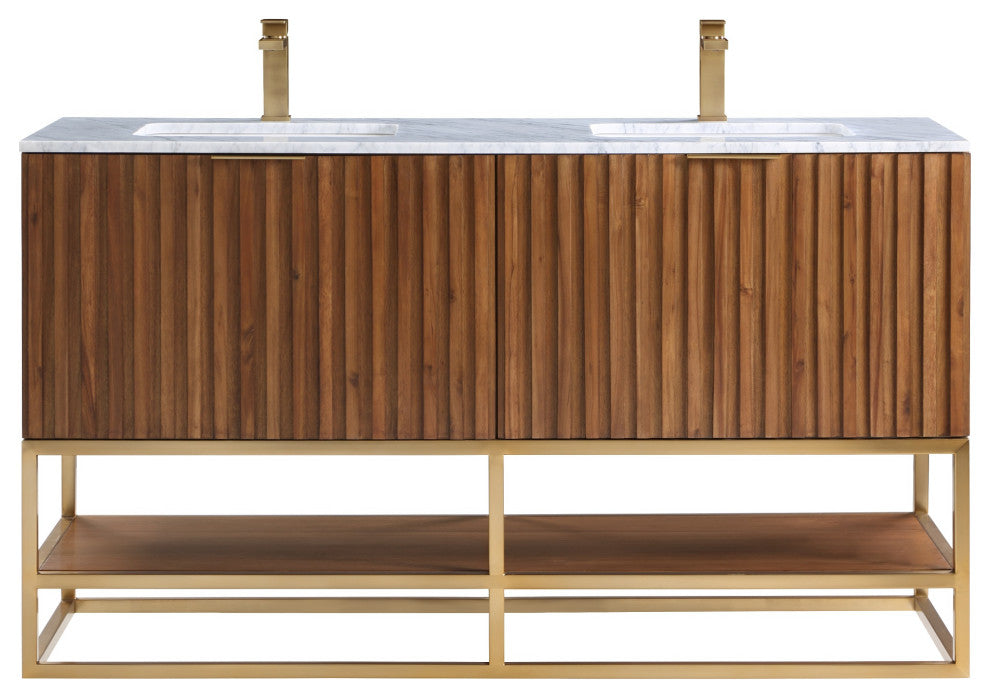 Terra 60" Double Vanity, Walnut/Satin Brass