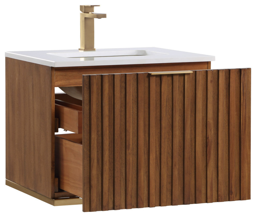 Terra 24" Single Floating Vanity, Walnut/Satin Brass