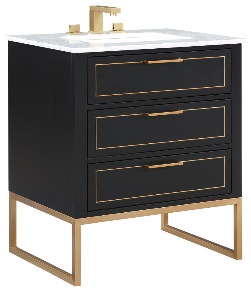 Markham 30" Single Vanity, Midnight Black/Satin Brass,