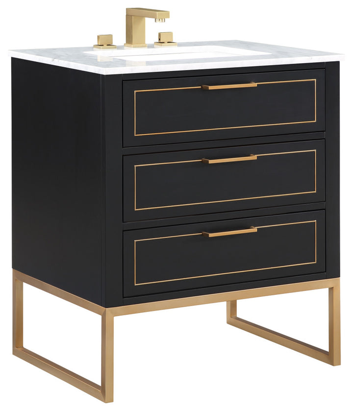 Markham 30" Single Vanity, Midnight Black/Satin Brass,