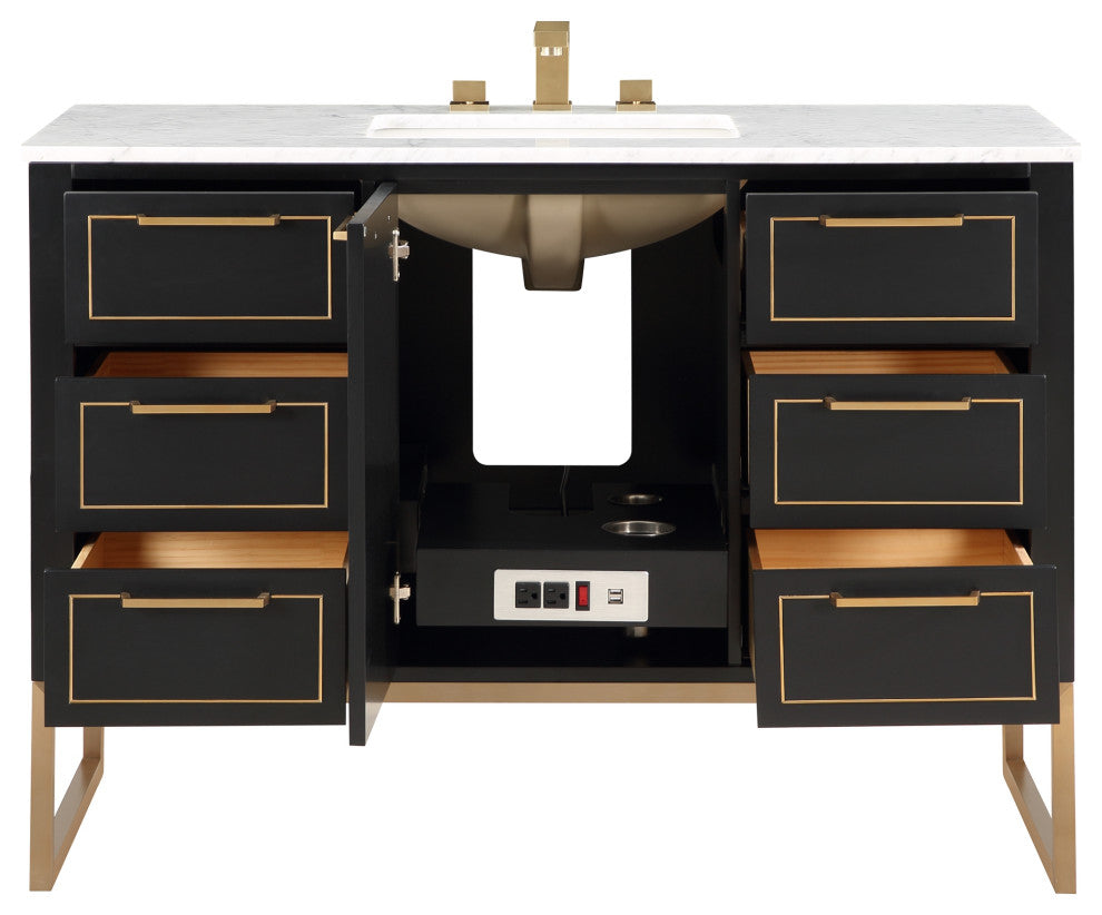 Markham 48" Single Vanity, Midnight Black/Satin Brass