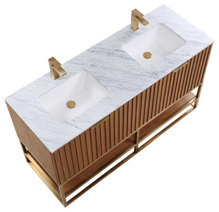 Terra 60" Double Vanity, Walnut/Satin Brass