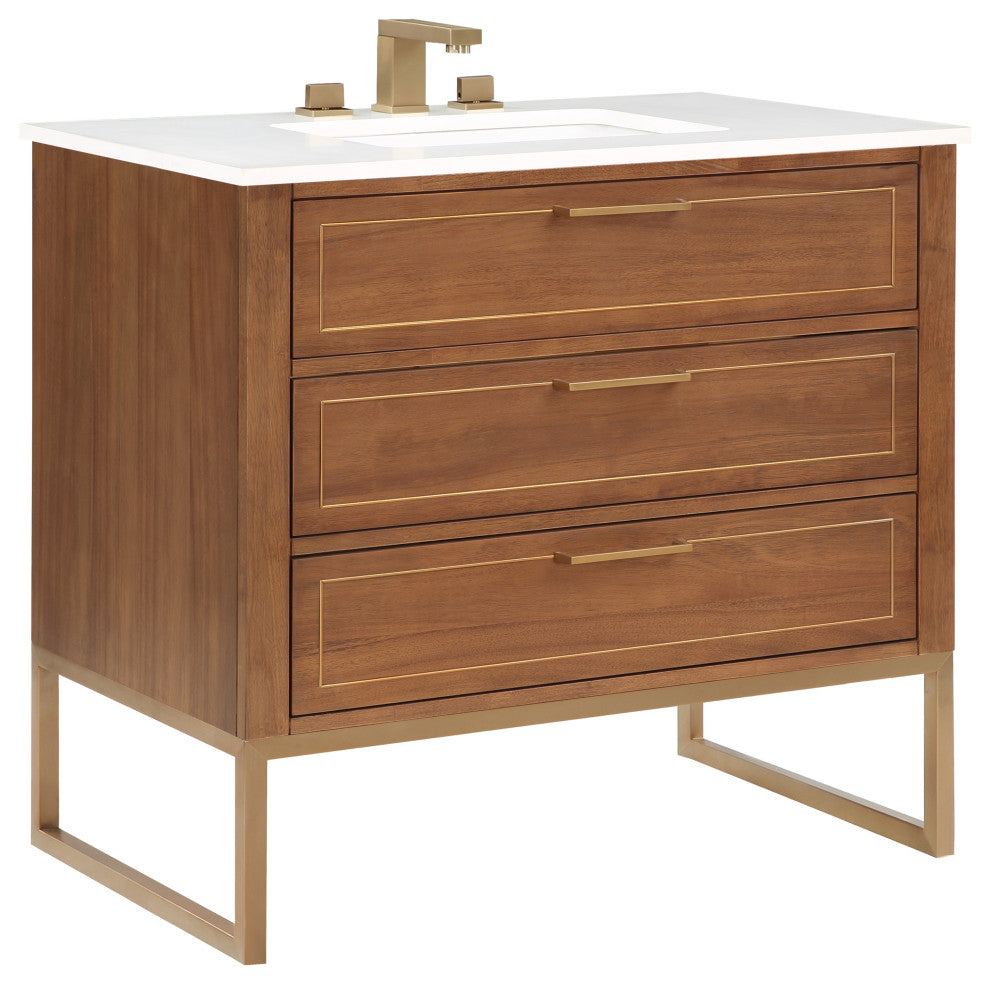 Markham 36" Single Vanity, Walnut/Satin Brass