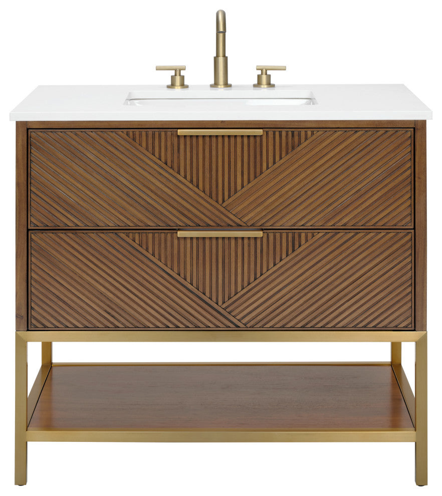 Diamond 36" Single Vanity Vanity, Walnut/Satin Brass