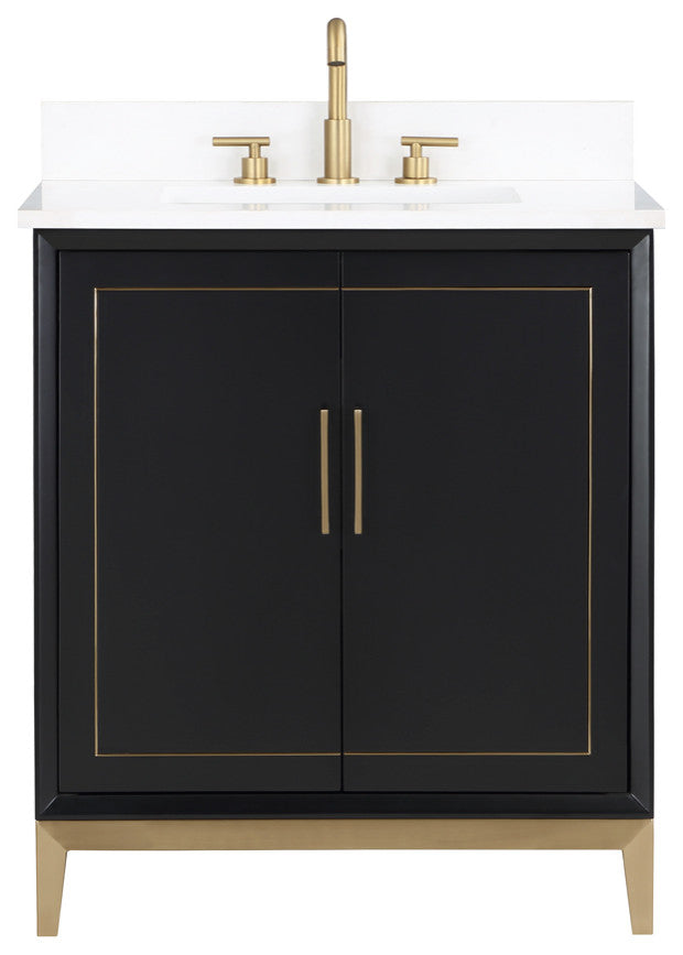 Gracie 30" Single Vanity, Midnight Black/Satin Brass