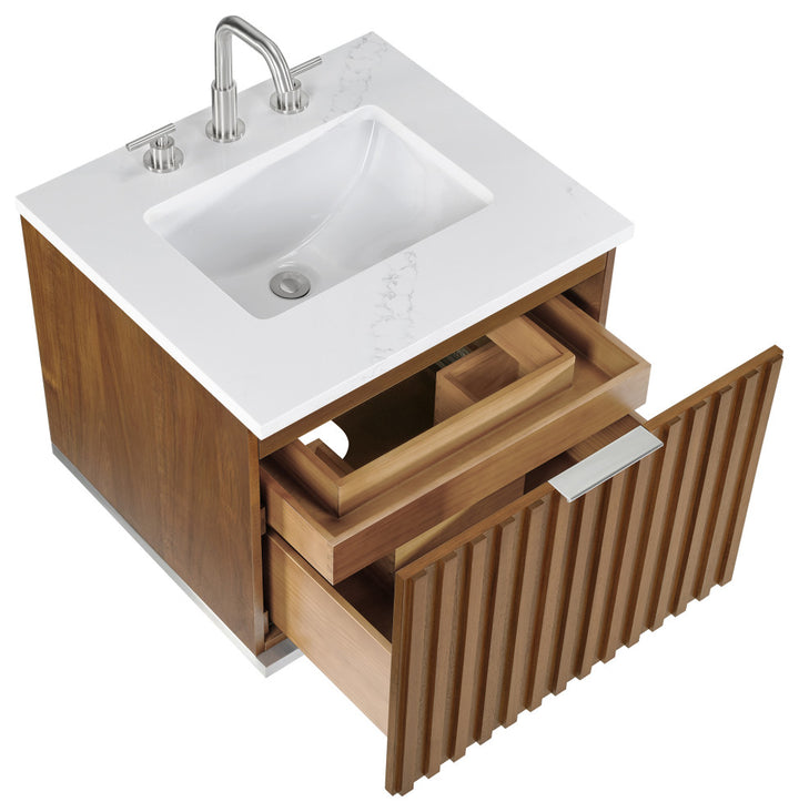 Terra 24" Single Floating Vanity, Walnut/Brushed Nickel