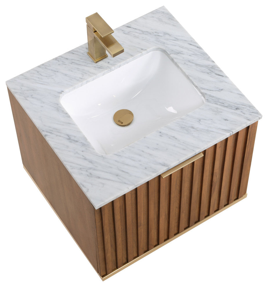 Terra 24" Single Floating Vanity, Walnut/Satin Brass